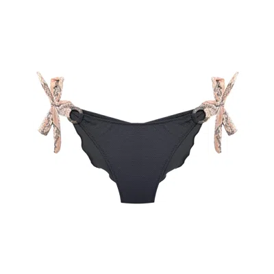 Deessa Ibiza Women's Neutrals / Black Ibiza Bikini Bottom With Animal Print Straps Estelle Black