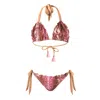 Deessa Ibiza Women's Pink / Purple / Rose Gold Ibiza Pink Animal Print Ruched Triangle Bikini Set Cap Martinet In Pink/purple/rose Gold