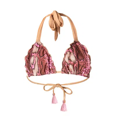 Elin Ritter Ibiza Women's Rose Gold / Pink / Purple Ibiza Pink Animal Print Ruched Triangle Bikini Top Georgia Cap Mar In Pink/purple/rose Gold