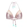 Deessa Ibiza Women's Rose Gold Metallic Triangle Bikini Top Andressa In Rose Gold