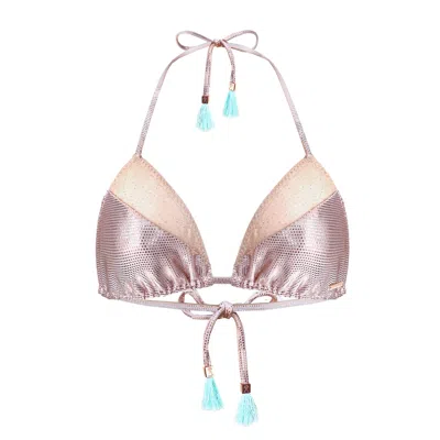 Deessa Ibiza Women's Rose Gold Metallic Triangle Bikini Top Andressa