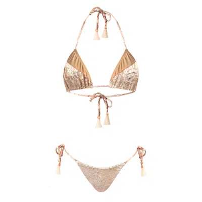 Deessa Ibiza Women's Vanilla Gold Metallic Triangle Bikini Set Madagascar