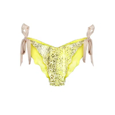 Deessa Ibiza Women's Gold / Yellow / Orange Lemon Yellow Snake Print Tie-side  Bikini Bottoms Estelle In Yellow/orange/gold