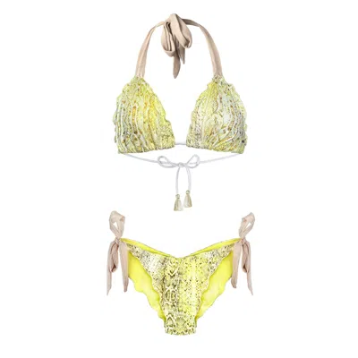 Deessa Ibiza Women's Yellow / Orange Lemon Yellow Snake Print Tie-side Bikini Georgia Estelle Cala Bassa In Yellow/orange