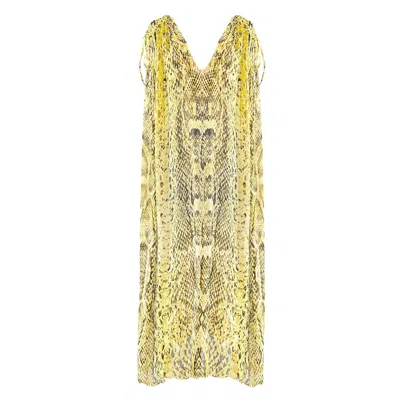 Deessa Ibiza Women's Yellow / Orange Snake Print Silk Maxi Kaftan Dress Yellow In Yellow/orange