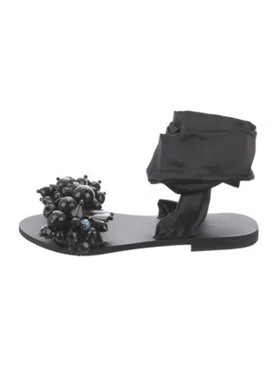 Pre-owned Elina Linardaki Leather Floral Print Slingback Sandals In Black
