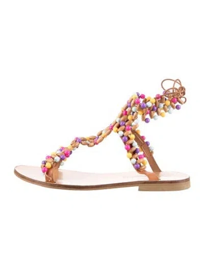 Pre-owned Elina Linardaki Leather Patterned Sandals In Neutral