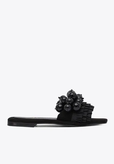 Elina Linardaki Leather Pearl-embellished Sandals In Blue