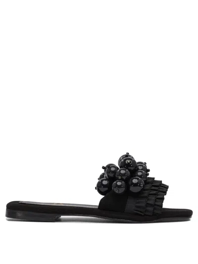 Elina Linardaki Leather Pearl-embellished Sandals In Black