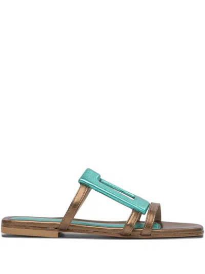 Elina Linardaki Metallic Buckle Sandals In Green