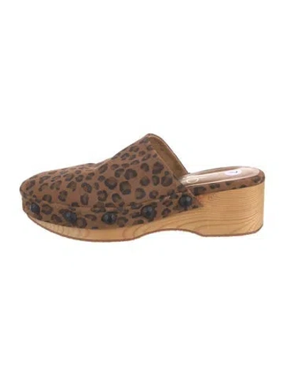 Pre-owned Elina Linardaki Suede Animal Print Mules In Brown