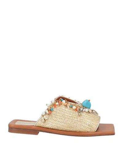 Elina Linardaki Woman Sandals Gold Size 9 Textile Fibers, Leather