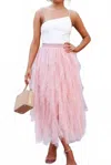 Elings A-line Long Tulle Midi Skirts In Pink In Pink