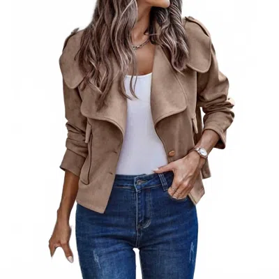 Elings Chic Cascada Lapel Jacket In Dark Khaki In Brown