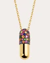 Elior 18k Yellow Gold Large Diamond Pill Pendant With Multicolor Sapphires In Multicolor