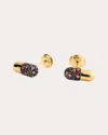 Elior 18k Yellow Gold Pill Stud Earrings With Multicolor Sapphires In Multicolor