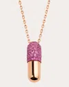Elior 18k Rose Gold Large Diamond Pill Pendant With  Pink Sapphire In Pink