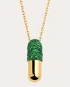 Elior 18k Yellow Gold Large Diamond Pill Pendant With  Green Tsavorite Garnet In Green