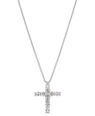 Eliot Danori 18k Gold-plated Cubic Zirconia Cross Pendant Necklace, 16" + 2" Extender, Created For Macy's In Rhodium