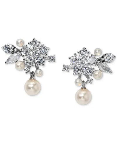 Eliot Danori Cubic Zirconia & Imitation Pearl Cluster Drop Earrings, Exclusively At Macy's In Silver