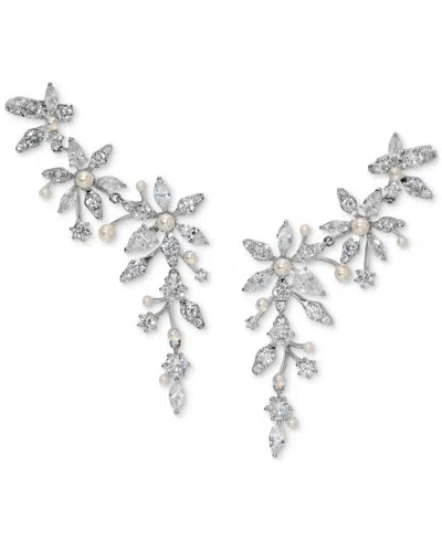 Eliot Danori Cubic Zirconia & Imitation Pearl Flower Climber Statement Earrings, Exclusively At Macy's In Silver