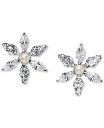 Eliot Danori Cubic Zirconia & Imitation Pearl Flower Stud Earrings, Exclusively At Macy's In Silver