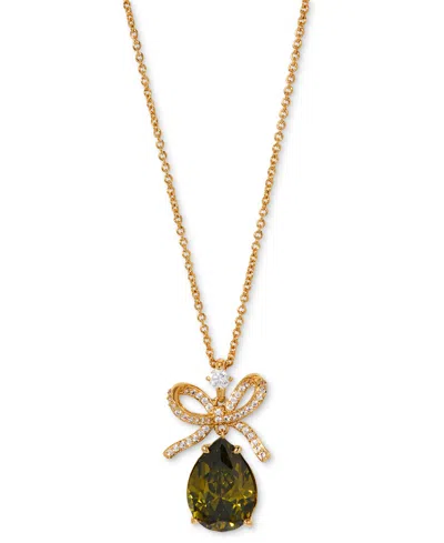 Eliot Danori Cubic Zirconia Bow Drop Pendant Necklace, 16" + 2" Extender In Green