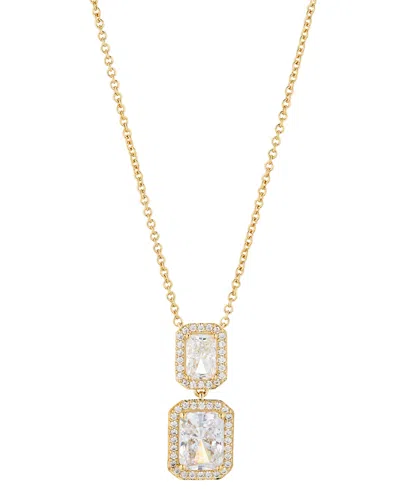 Eliot Danori Cubic Zirconia Emerald Halo Drop Necklace, 16" + 2" Extender In Gold