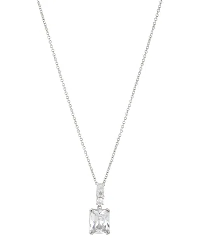 Eliot Danori Cubic Zirconia Emerald Shape Pendant Necklace 16" + 2" Extender In Silver