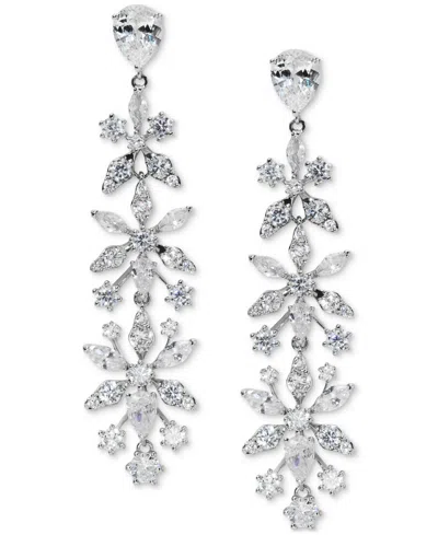 Eliot Danori Cubic Zirconia Flower Linear Drop Earrings, Exclusively At Macy's In Silver