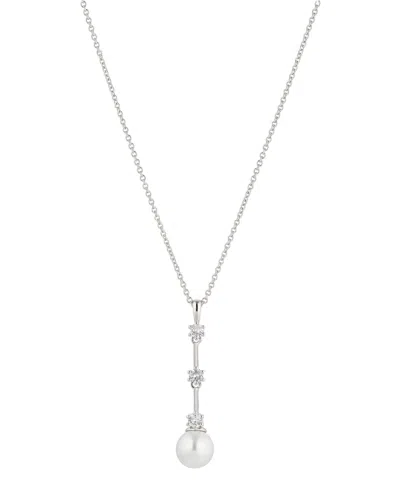Eliot Danori Cubic Zirconia Imitation Pearl Y-necklace 16" + 2" Extender In Silver