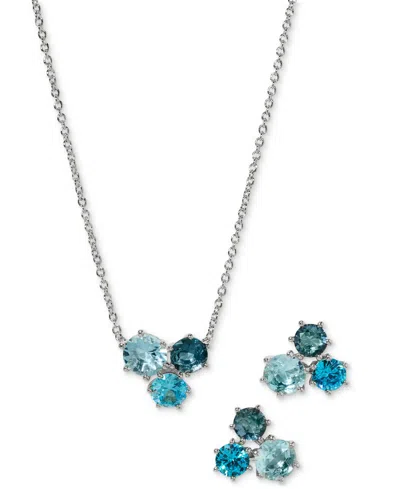 Eliot Danori Cubic Zirconia Trio Pendant Necklace & Stud Earrings, 16" + 2" Extender In Aqua,silver
