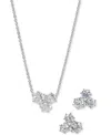 Eliot Danori Cubic Zirconia Trio Pendant Necklace & Stud Earrings, 16" + 2" Extender In Silver