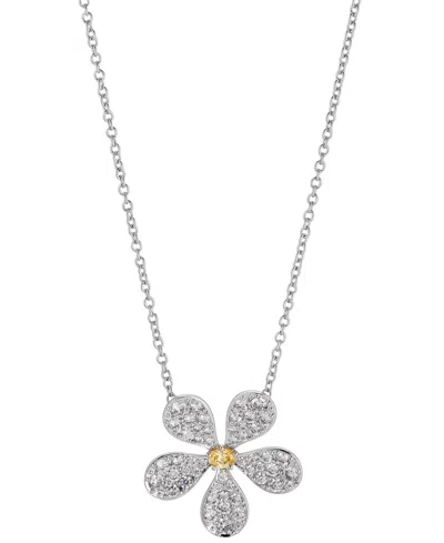 Eliot Danori Rhodium-plated Cubic Zirconia Daisy Pendant Necklace, 16" + 2" Extender, Created For Macy's