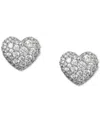 Eliot Danori Rhodium-plated Pave Heart Stud Earrings, Created For Macy's In Rhodium