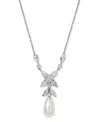 Eliot Danori Silver-tone Cubic Zirconia & Imitation Pearl Lariat Necklace, 16" + 2" Extender, Exclusively At Macy In Rhodium