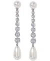 Eliot Danori Silver-tone Cubic Zirconia & Imitation Pearl Linear Drop Earrings, Exclusively At Macy's In Rhodium