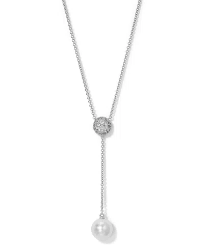 Eliot Danori Silver-tone Cubic Zirconia & Imitation Pearl Pave Dome Circle Lariat Necklace, 16" + 2" Extender, Cr In Rhodium
