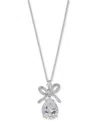 Eliot Danori Silver-tone Cubic Zirconia Bow Drop Pendant Necklace, 16" + 2" Extender, Exclusively At Macy's In Rhodium