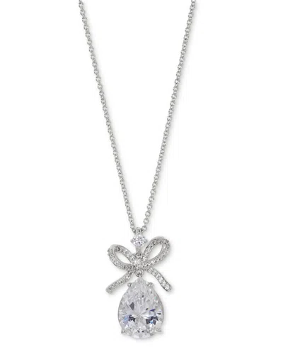 Eliot Danori Silver-tone Cubic Zirconia Bow Drop Pendant Necklace, 16" + 2" Extender, Exclusively At Macy's In Rhodium
