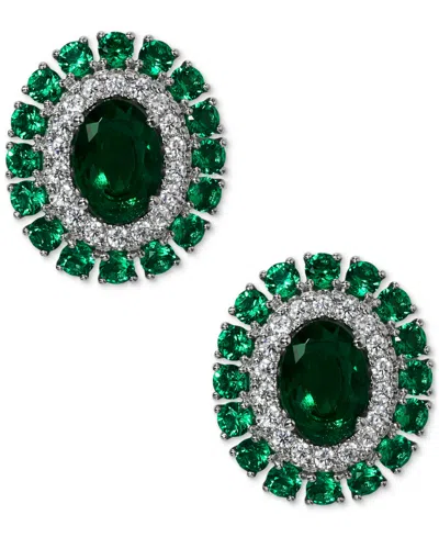 Eliot Danori Silver-tone Cubic Zirconia Double Halo Button Earrings In Clear,green