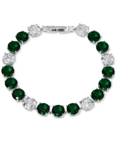 Eliot Danori Silver-tone Cubic Zirconia Hinge Bracelet In Clear,green
