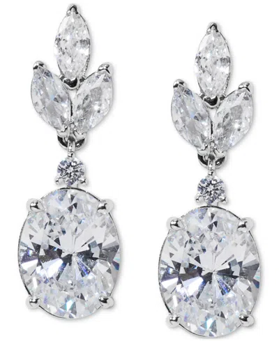 Eliot Danori Silver-tone Cubic Zirconia Oval Drop Earrings, Exclusively At Macy's In Rhodium