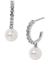 Eliot Danori Silver-tone Imitation Pearl & Cubic Zirconia Small Hoop Earrings, 0.625", Exclusively At Macy's