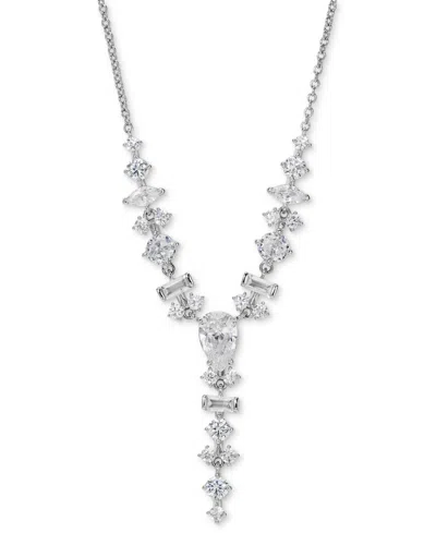 Eliot Danori Silver-tone Mixed Cubic Zirconia Cluster Lariat Necklace, 16" + 2" Extender, Created For Macy's In Rhodium