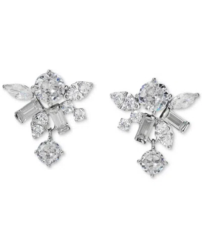Eliot Danori Silver-tone Mixed Cubic Zirconia Cluster Stud Earrings, Created For Macy's In Rhodium