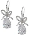 Eliot Danori Silver-tone Pave Bow & Pear-shape Cubic Zirconia Drop Earrings, Exclusively At Macy's In Rhodium