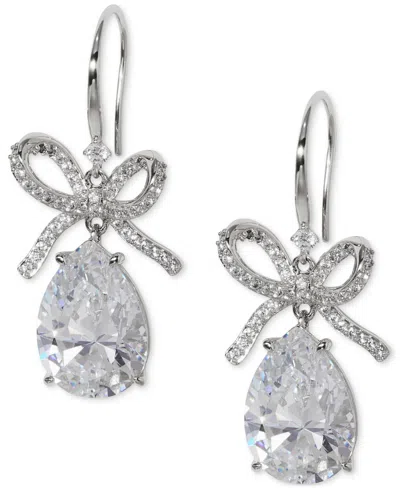 Eliot Danori Silver-tone Pave Bow & Pear-shape Cubic Zirconia Drop Earrings, Exclusively At Macy's In Rhodium