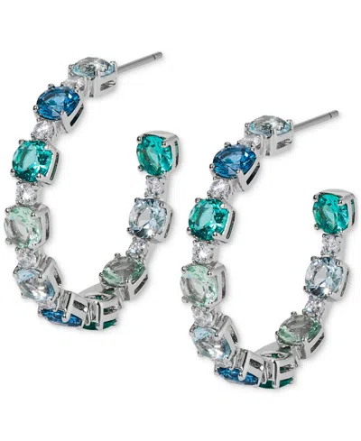 Eliot Danori Silver-tone Small Mixed Stone C-hoop Earrings, 1", Exclusively At Macy's In Rhodium