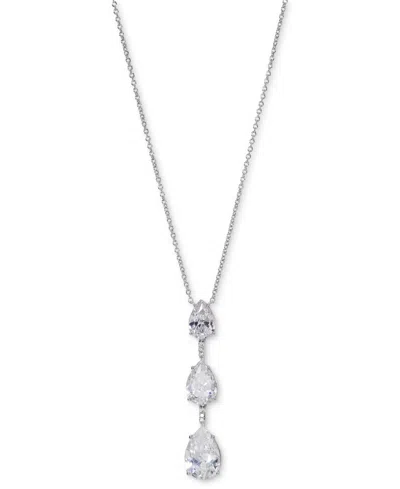 Eliot Danori Silver-tone Triple Pear Cubic Zirconia Drop Lariat Necklace, 16" + 2" Extender, Created For Macy's In Rhodium